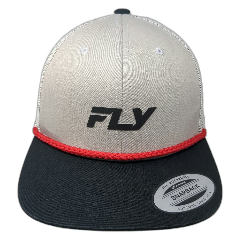 Fly Racing Trucker Hat Gray Black Red White One Size Mesh Snapback Rope Brim